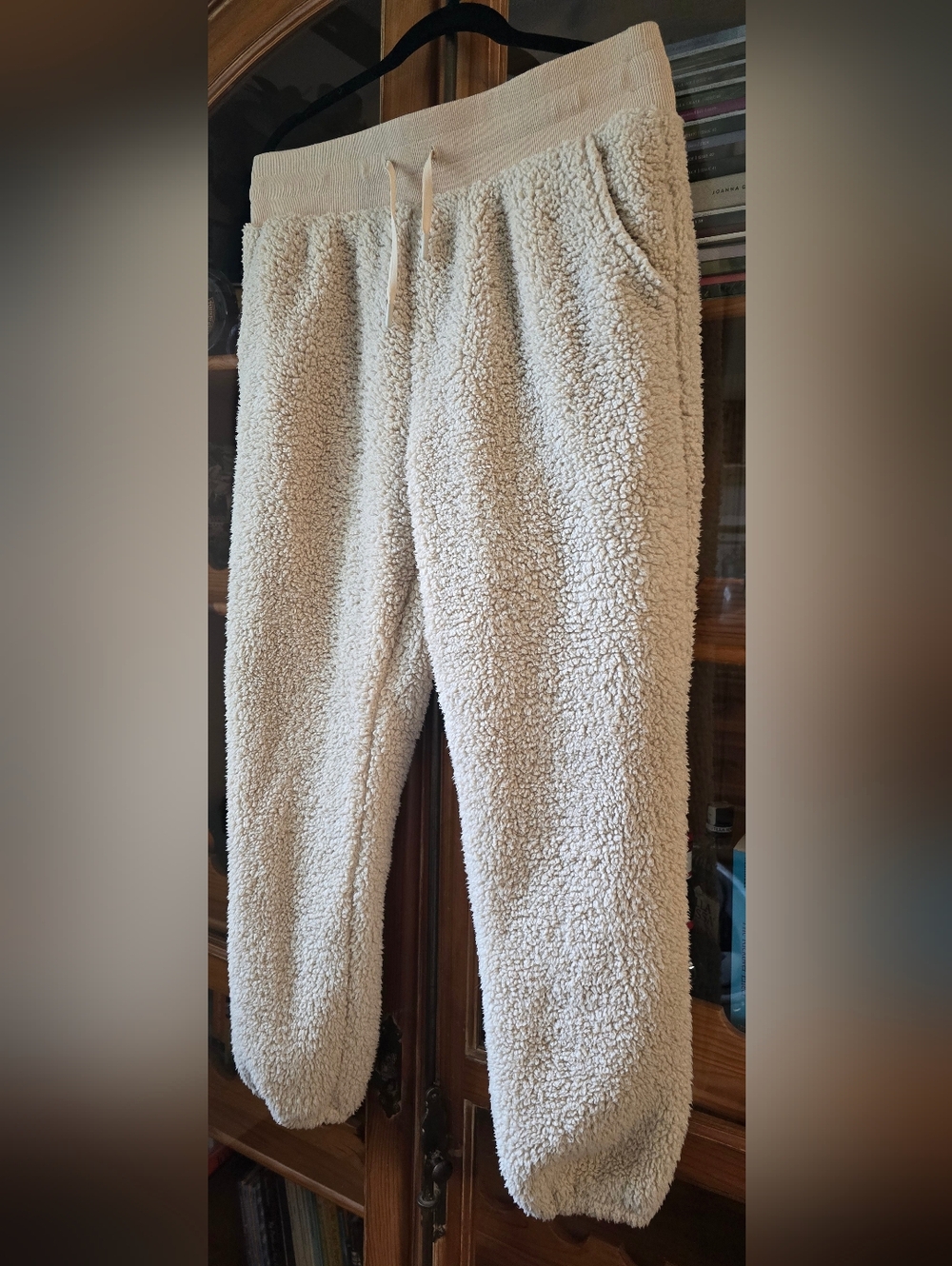 Popflex Cozy Sherpa Lounge Jogger Pants— Beige. Size Large - Picture 2 of 5